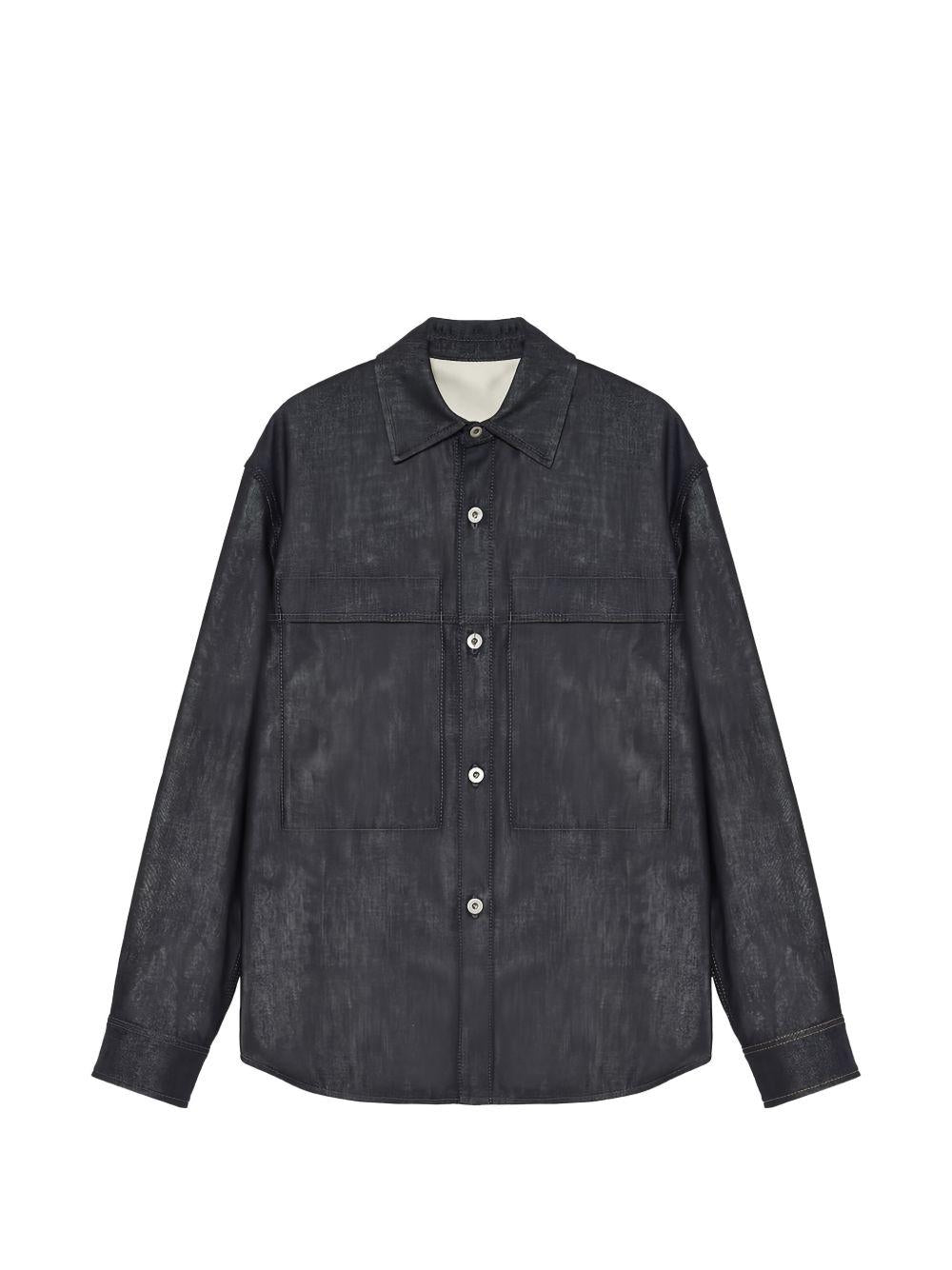 Camicia denim blu con cuciture a contrasto 