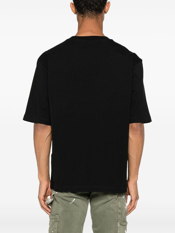 T-shirt nera in cotone con logo frontale 