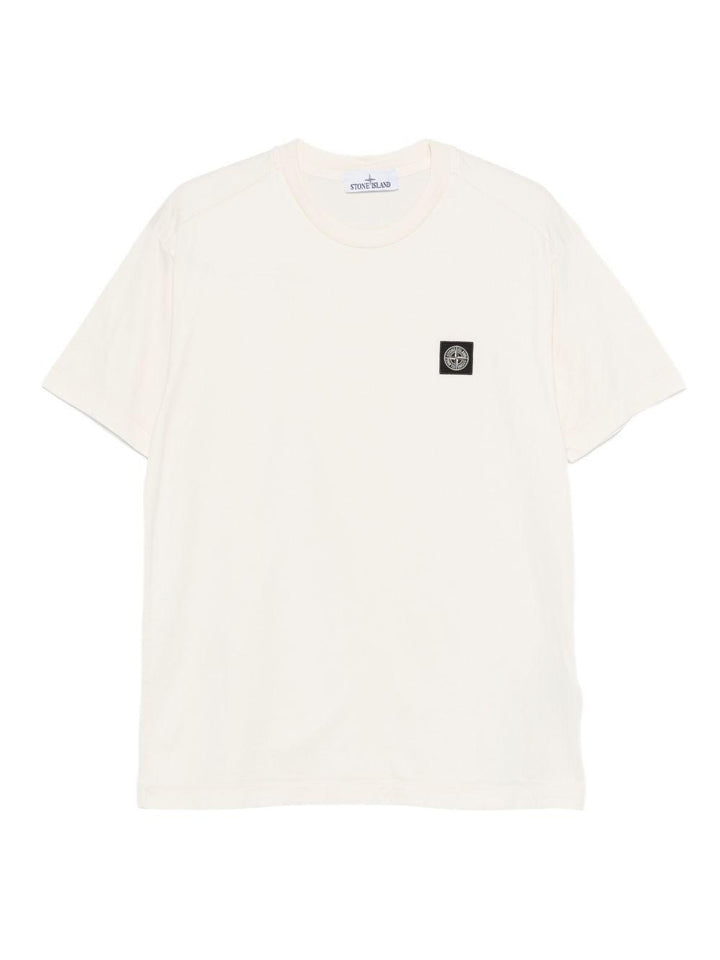 T-shirt avorio con applicazione logo 
