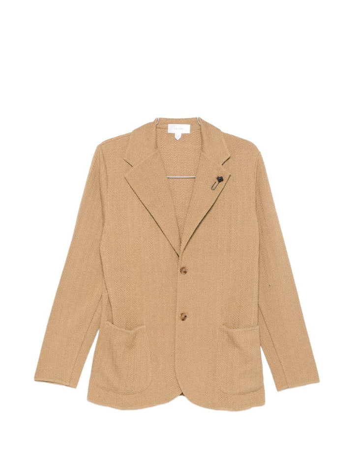Blazer senape con spilla fiore 