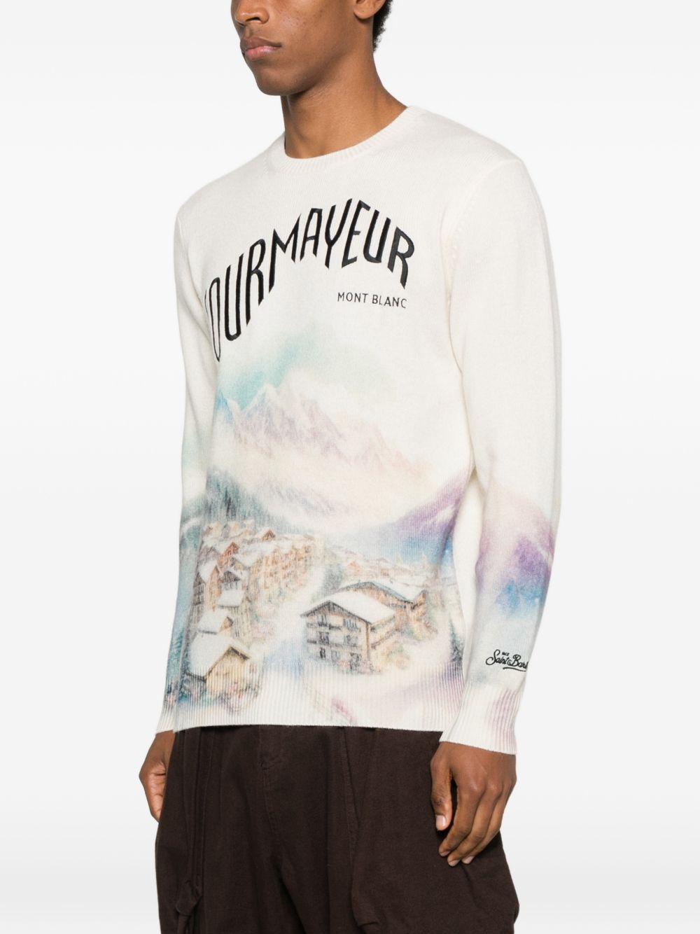 Maglione bianco girocollo Heron con stampa 