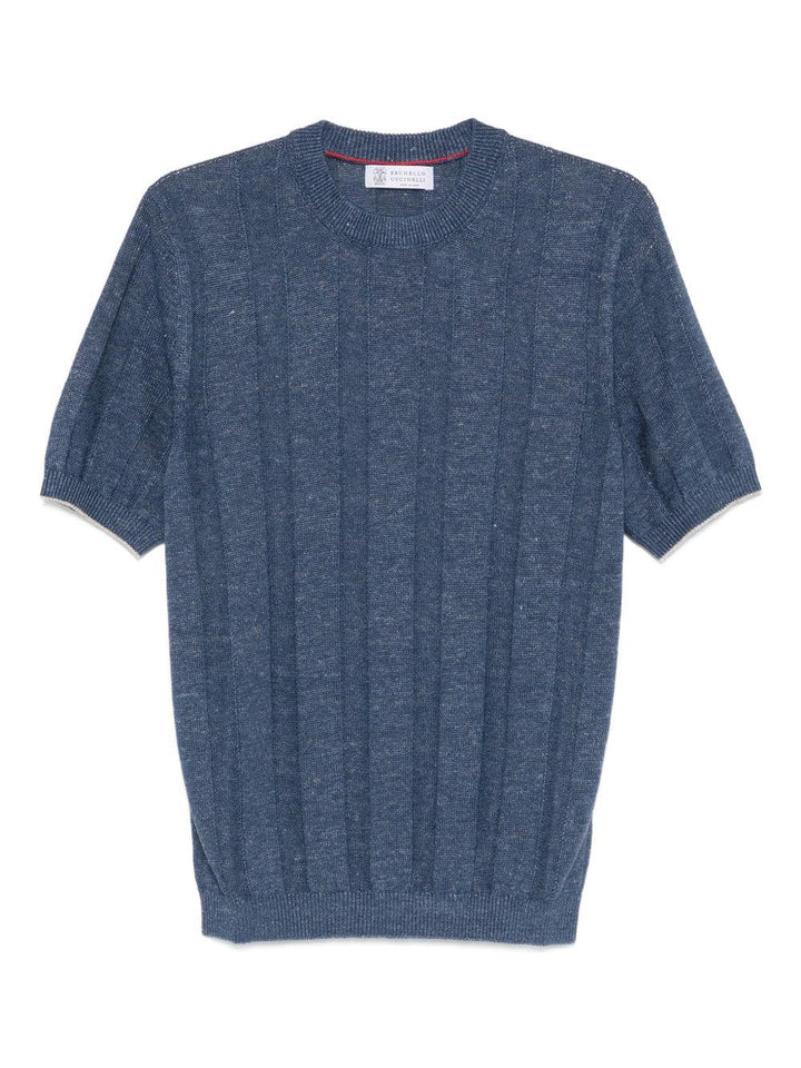T-shirt a coste blu avio 