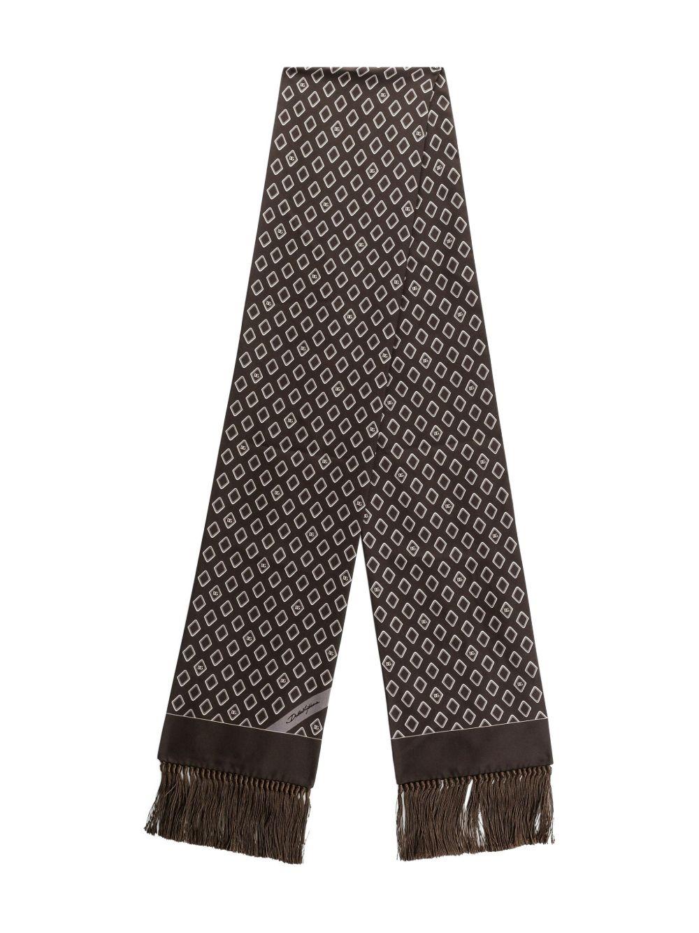 Foulard marrone/grigio in seta con motivo geometrico 