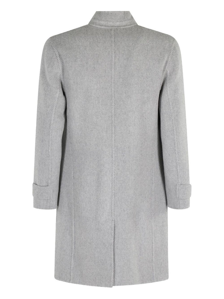 Cappotto reversibile grigio chiaro con motivo a spina di pesce 