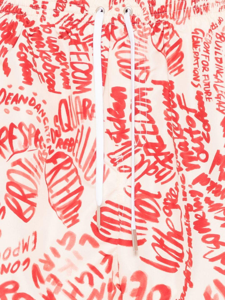 Costume da bagno avorio con stampa graffiti 