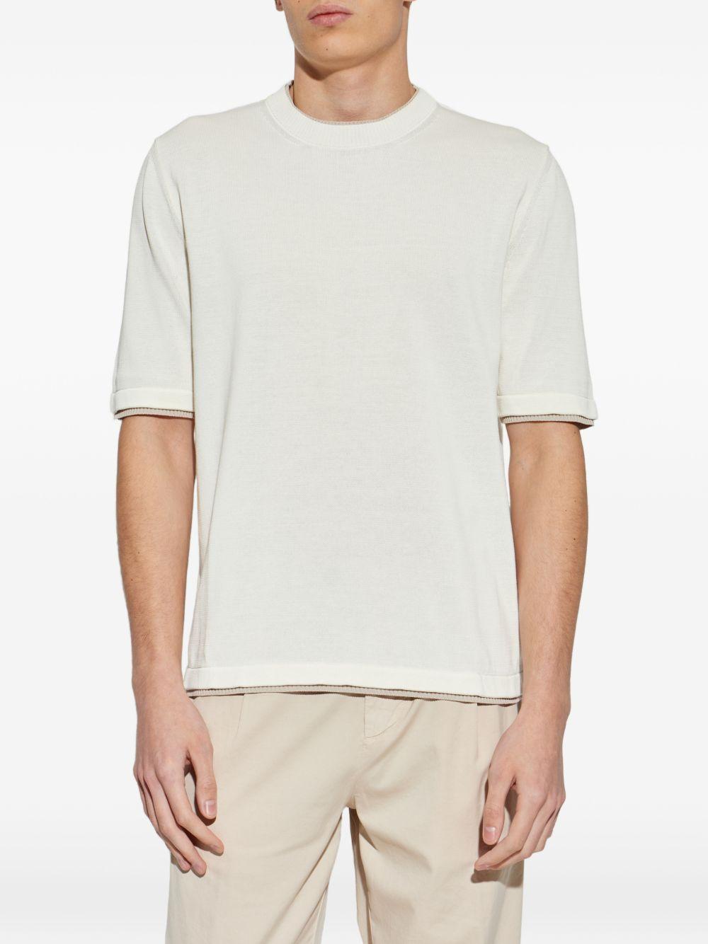 T-shirt bianco e beige girocollo 