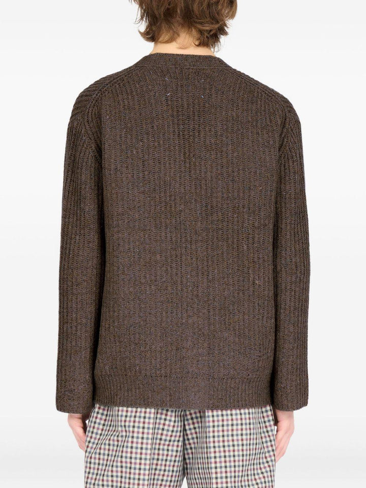 Cardigan marrone scuro in lana a coste 