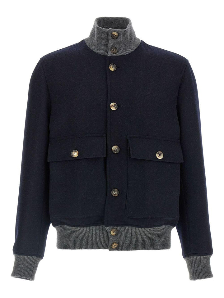 Bomber navy con bottoni e tasche con patta 