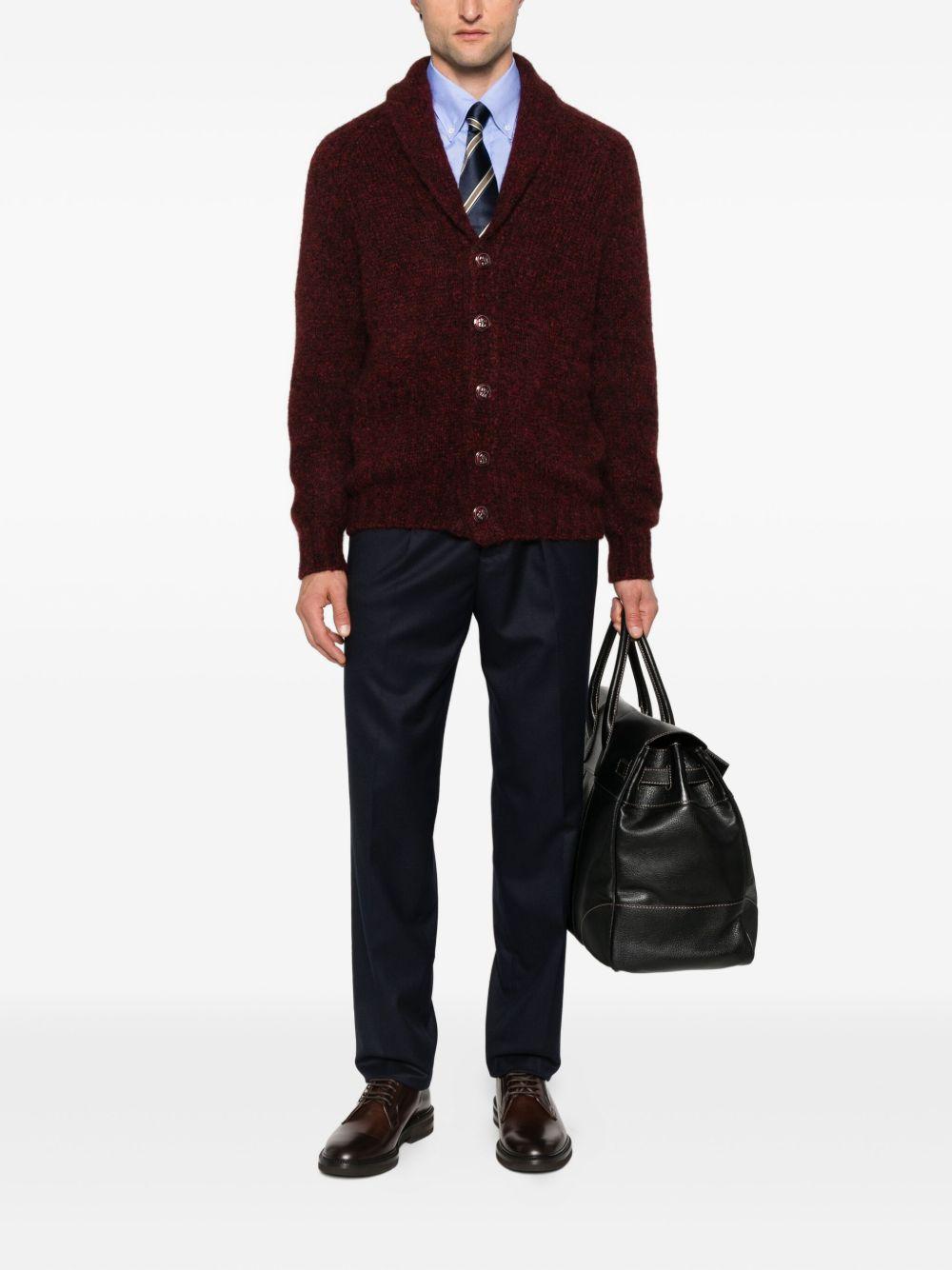 Cardigan bordeaux in cashmere con scollo a scialle 