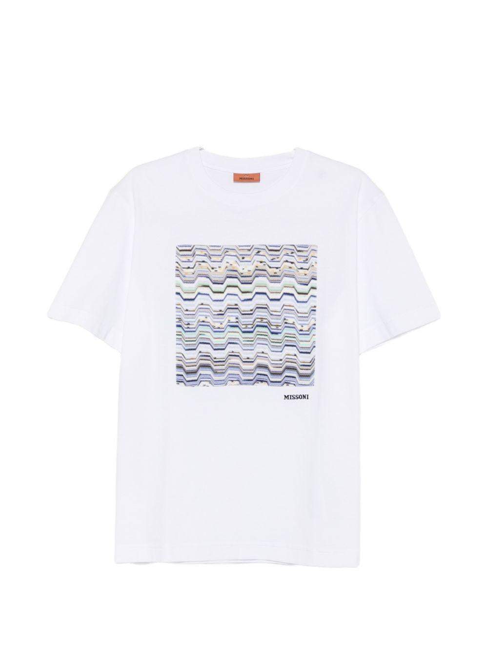 T-shirt con motivo zigzag bianca e blu 