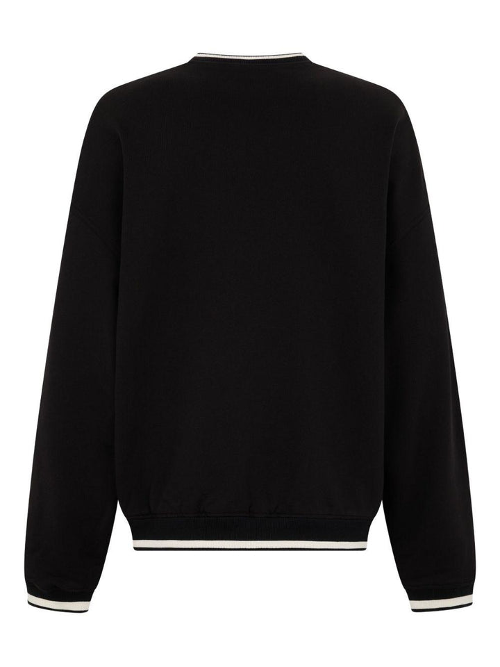 Maglione nero a coste con logo ricamato 