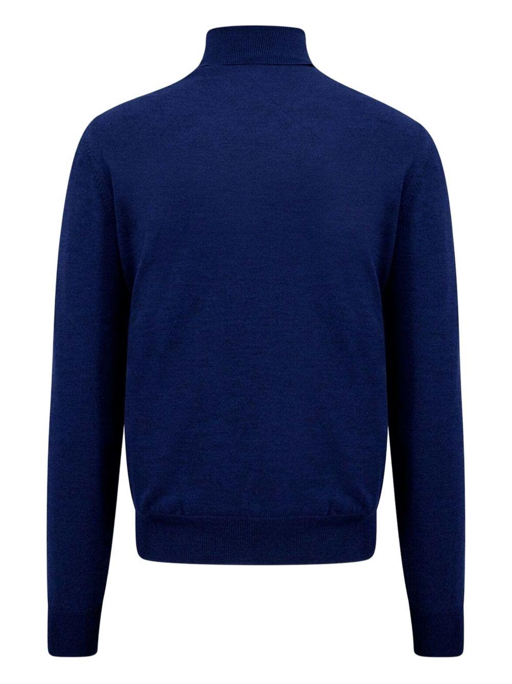 Maglione blu elettrico a collo alto in lana vergine 
