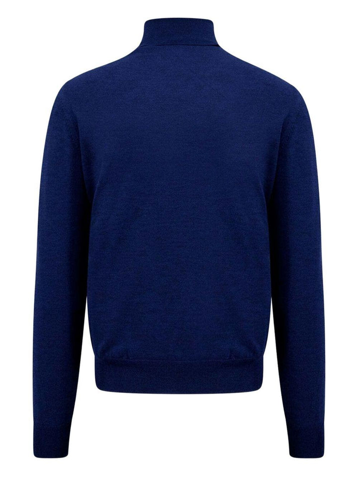Maglione blu elettrico a collo alto in lana vergine 