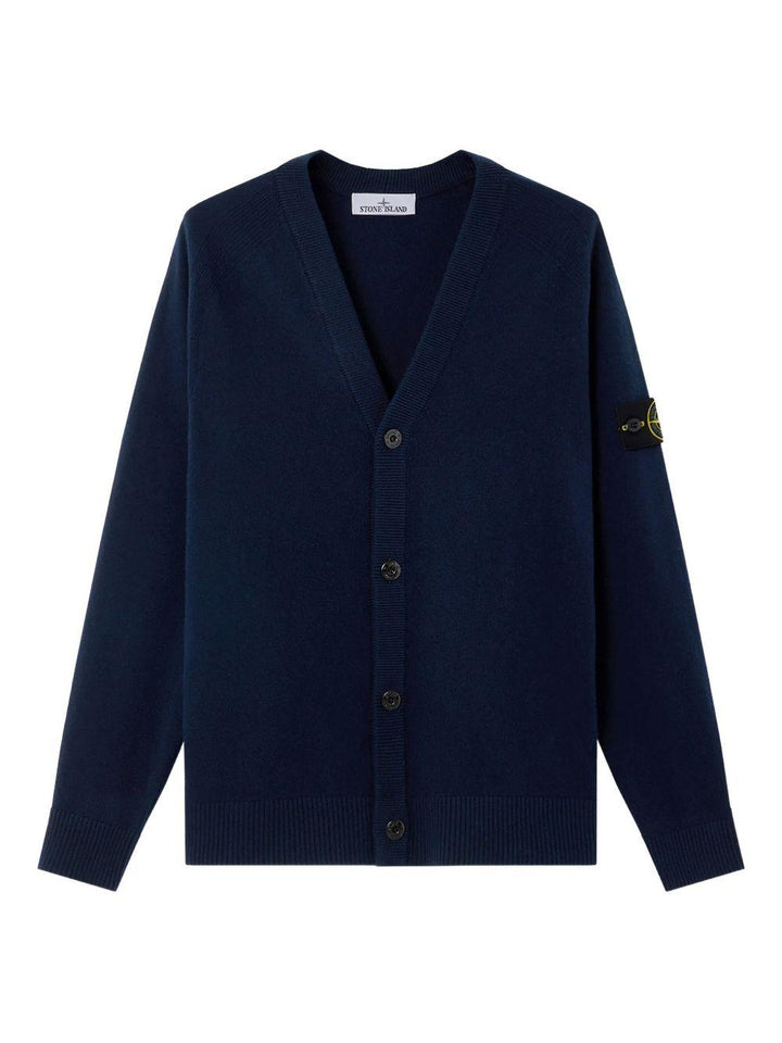 Cardigan in lana vergine con scollo a V blu navy 
