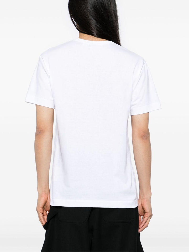 T-shirt bianca con applicazione logo e cristalli 