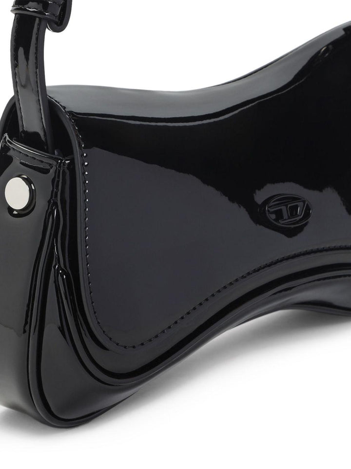 Borsa a spalla con placca logo 