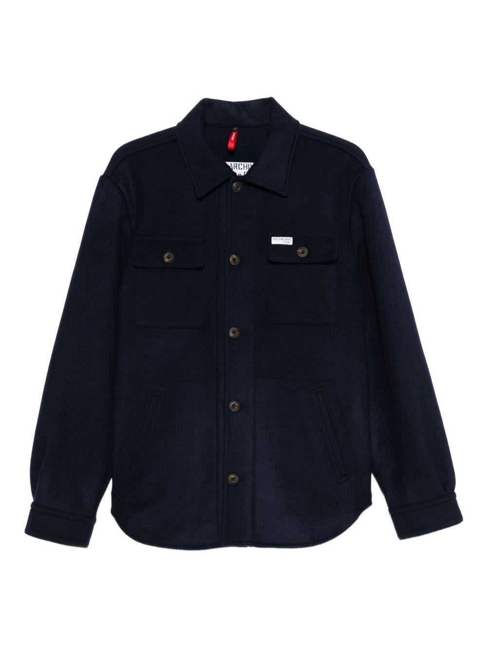 Giacca-camicia blu navy con tasche e bottoni 