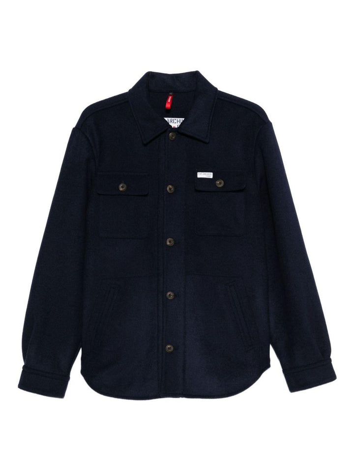 Giacca-camicia blu navy con tasche e bottoni 