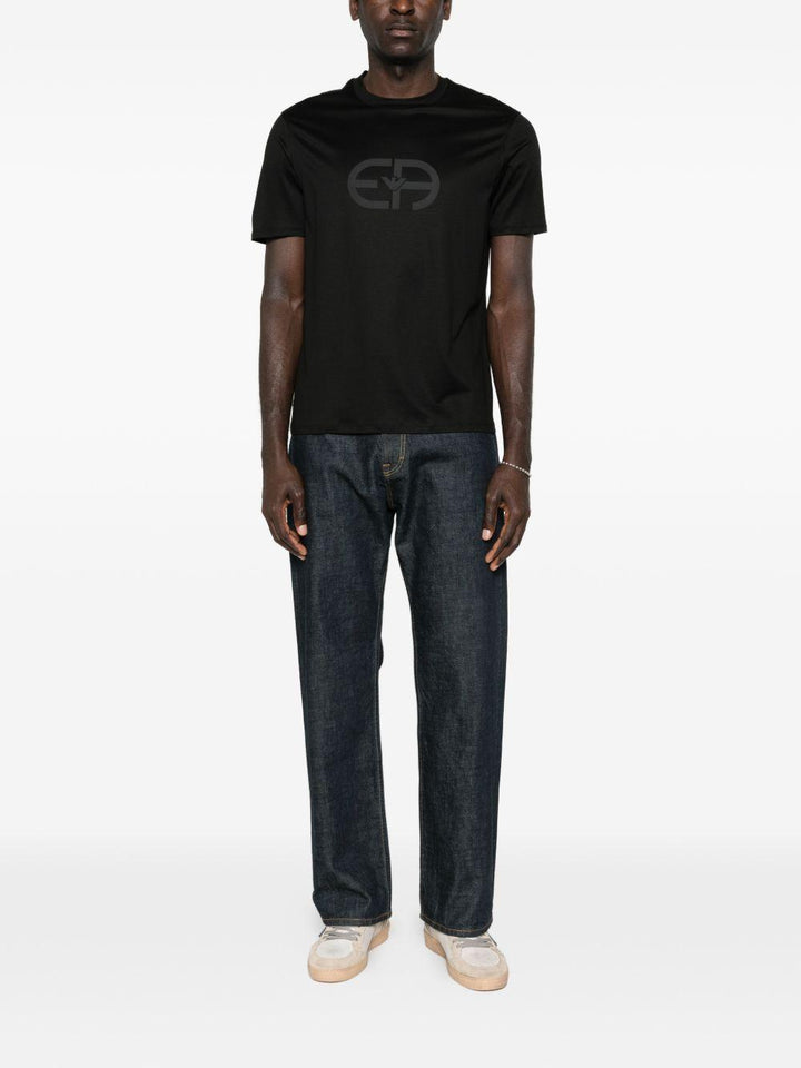 T-shirt girocollo nera con stampa 