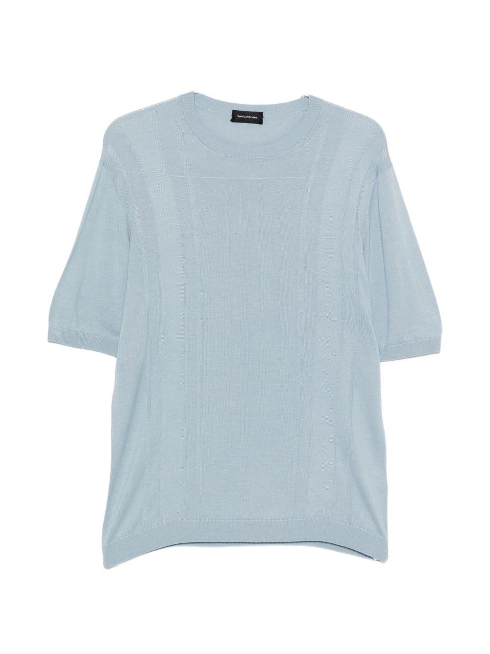 T-shirt in maglia fina azzurra 