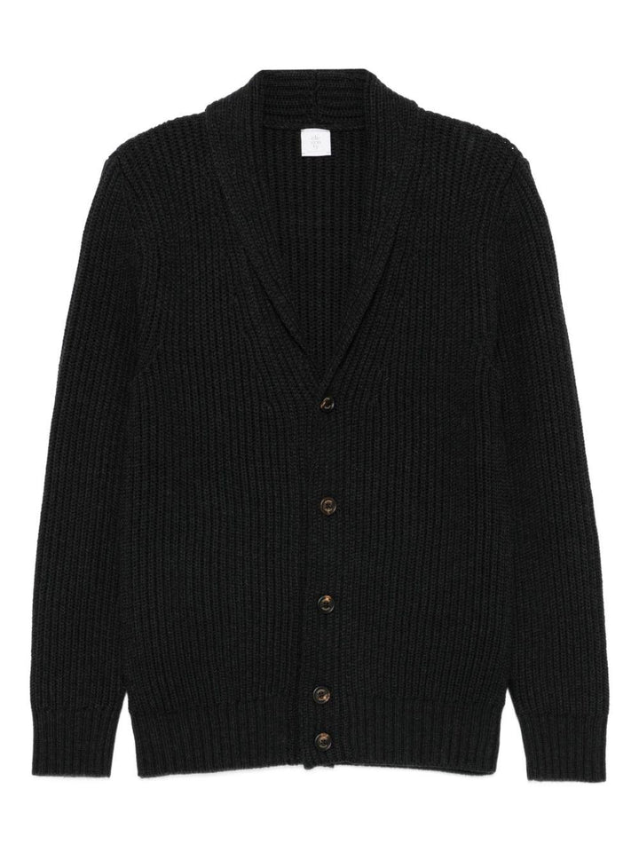 Cardigan nero con scollo a scialle e abbottonatura frontale 