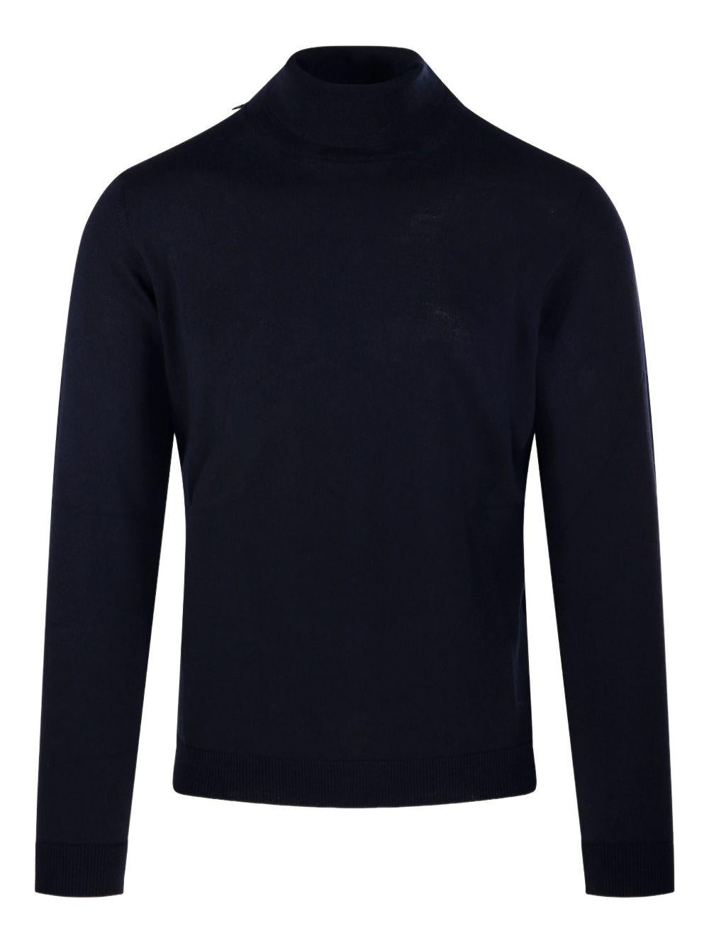 Maglione blu a collo alto in lana merino 