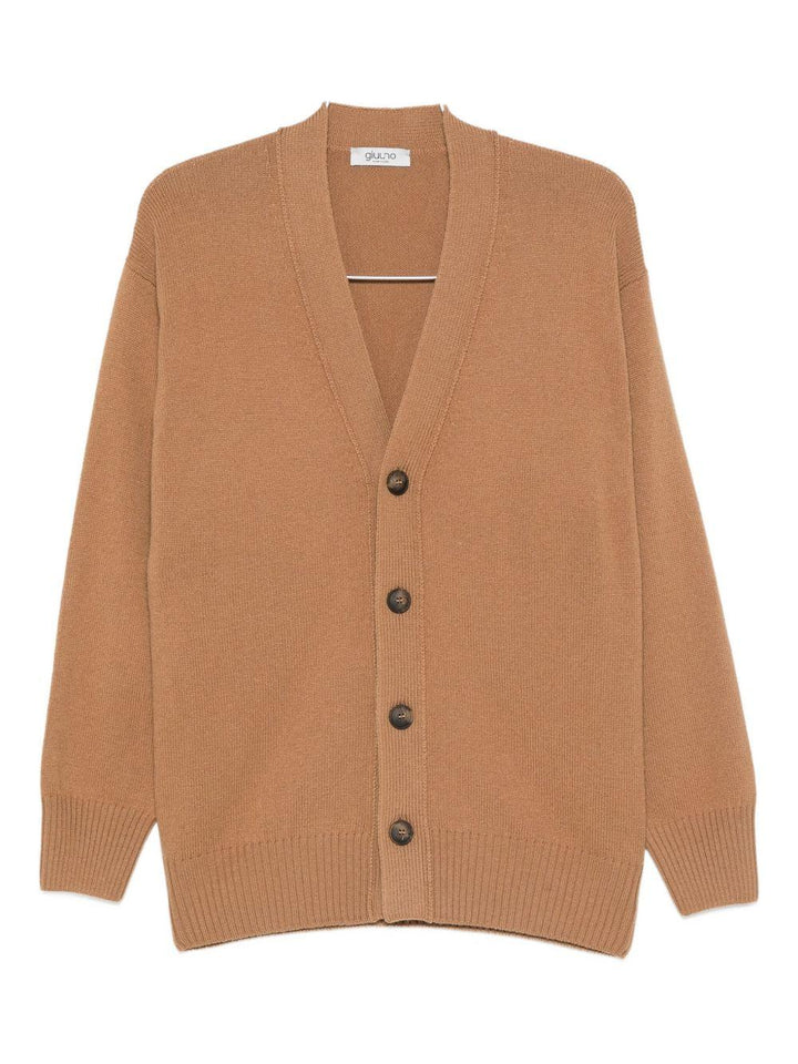 Cardigan con bottoni e scollo a V marrone 