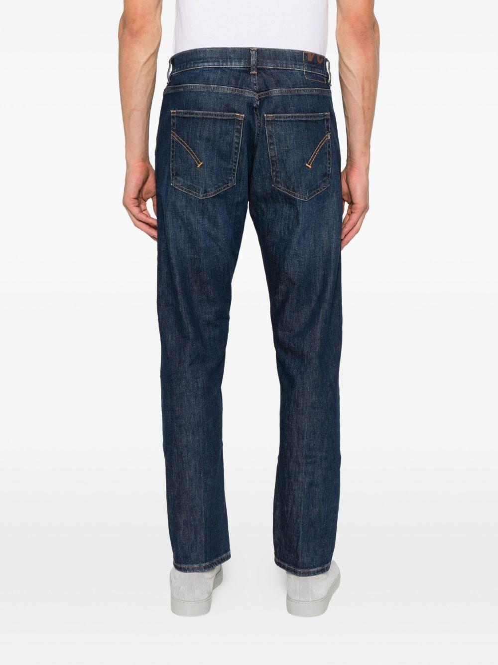 Jeans blu in cotone con cinque tasche e lavaggio scuro 