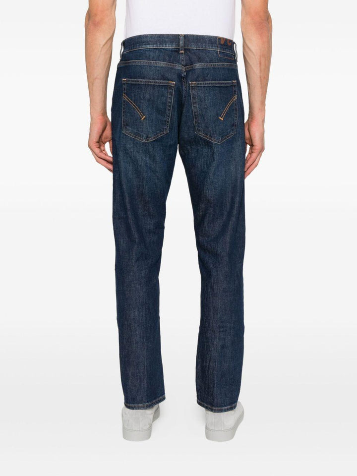 Jeans blu in cotone con cinque tasche e lavaggio scuro 