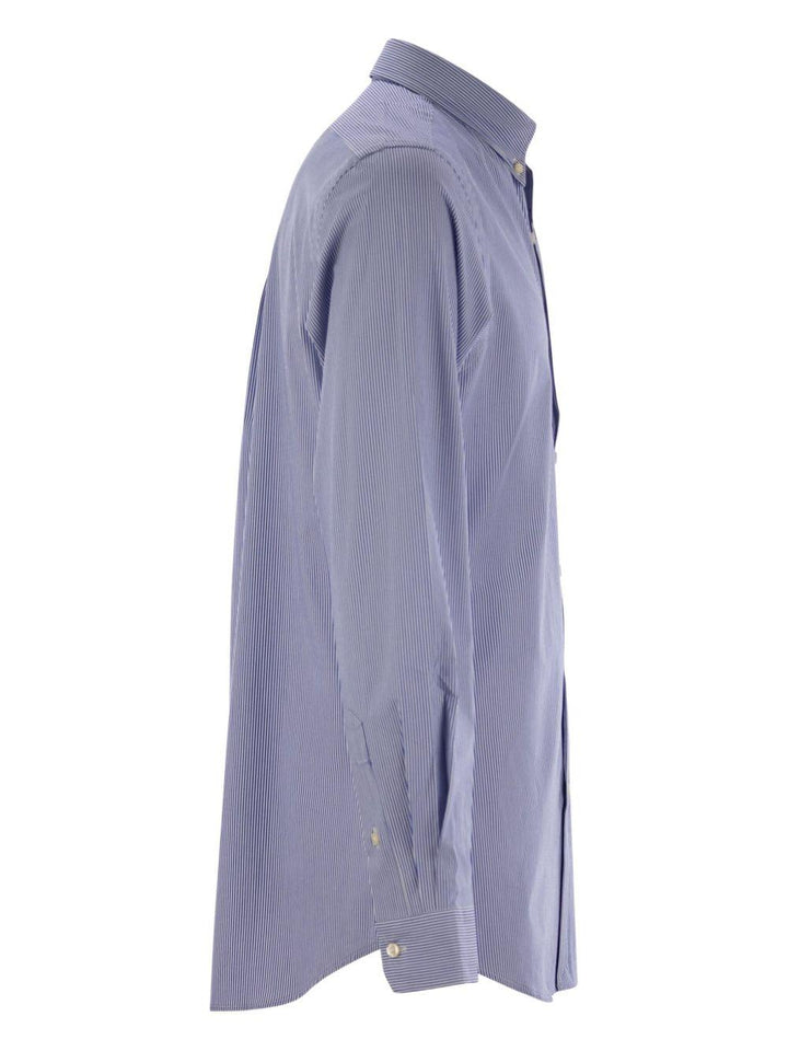 Camicia blu/bianco a righe con logo Polo Pony 