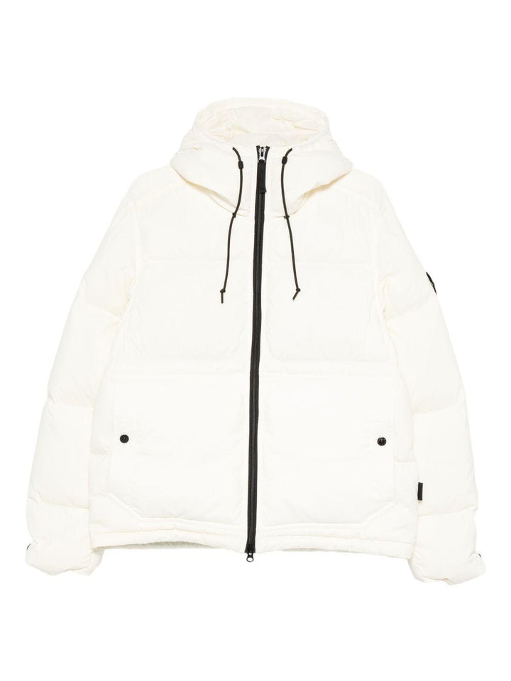 Piumino bianco con cappuccio e zip