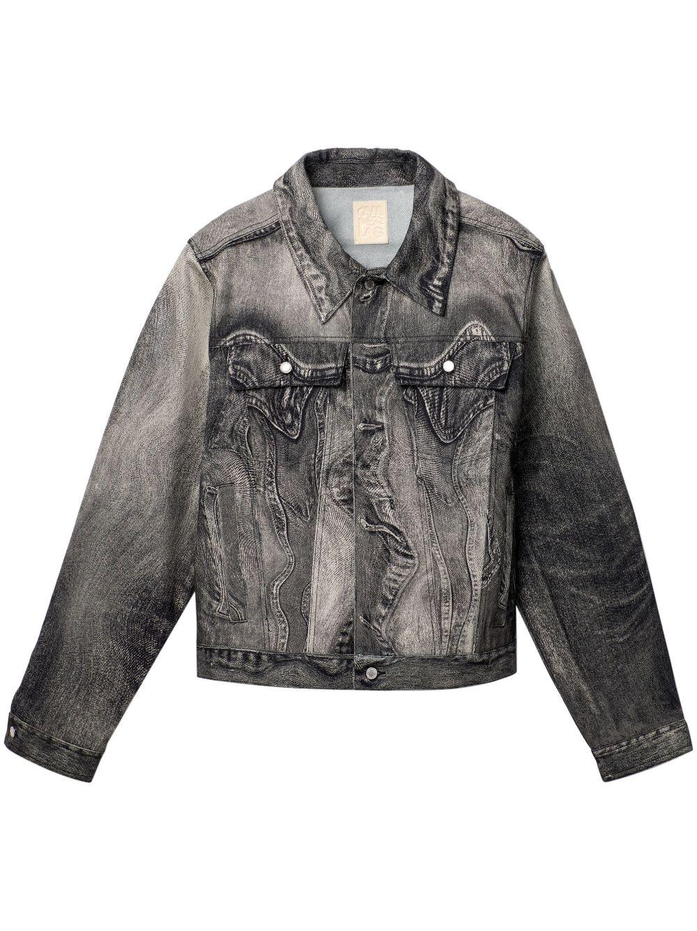 Giacca denim grigio scuro con stampa 