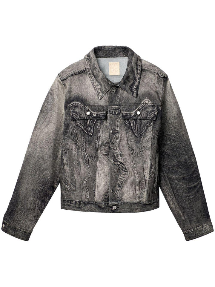 Giacca denim grigio scuro con stampa 