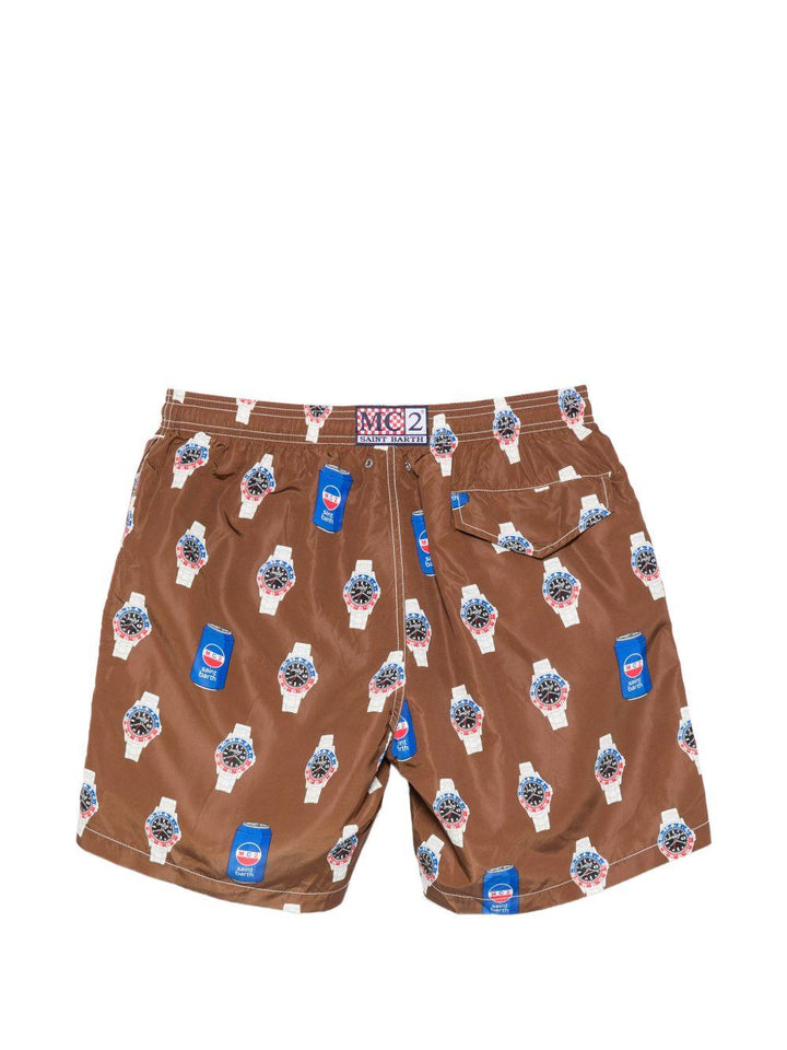 Costume da bagno marrone con stampa all-over 