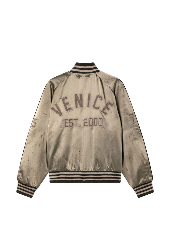 Bomber verde in satin e dettagli ricamati 