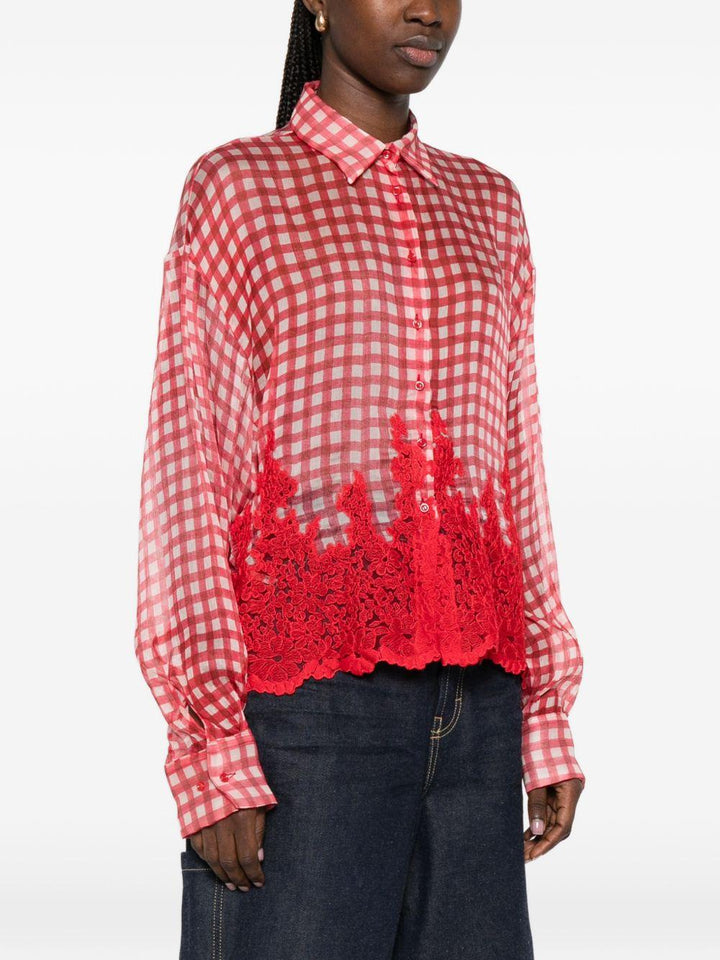 Camicia a quadri con dettagli in pizzo 