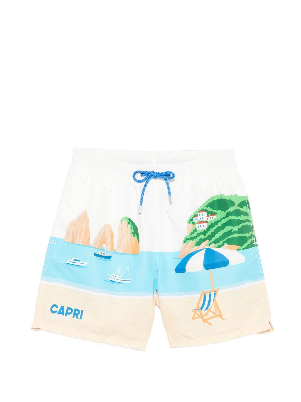 Costume da bagno bianco/azzurro con stampa 