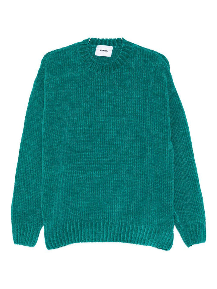 Maglione verde a coste girocollo 