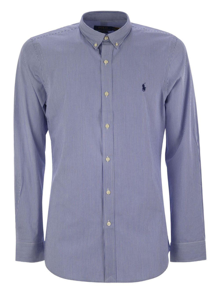 Camicia blu/bianco a righe con logo Polo Pony 