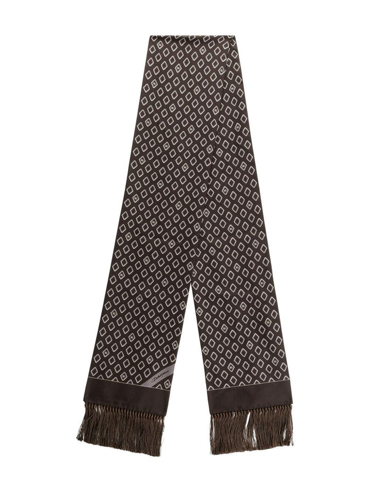 Foulard marrone/grigio in seta con motivo geometrico 
