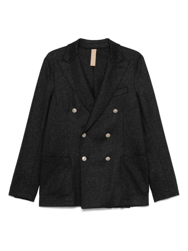 Blazer nero doppiopetto con tasche applicate 