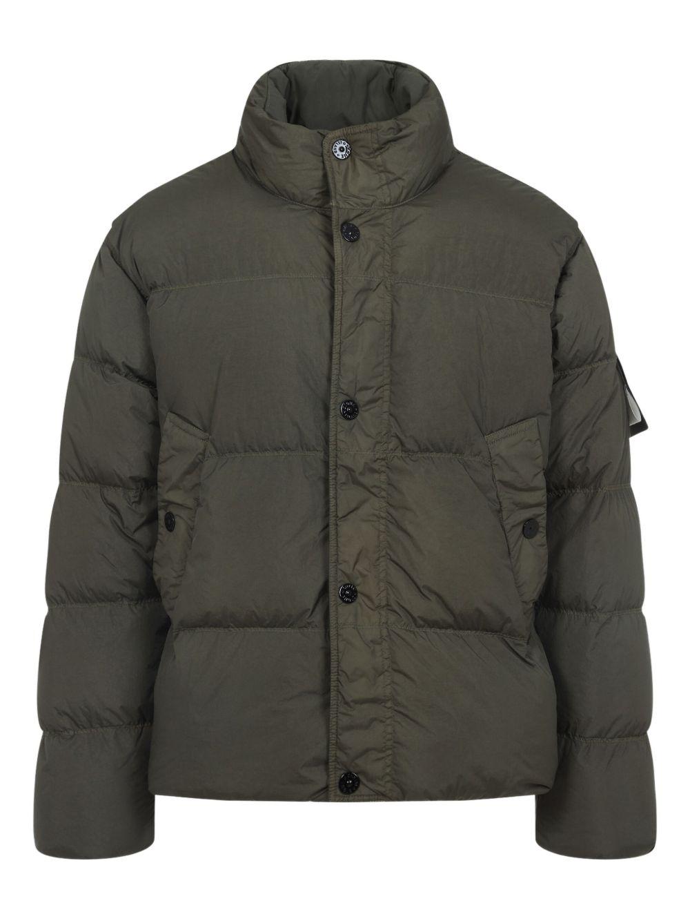 Piumino verde con logo e collo alto 