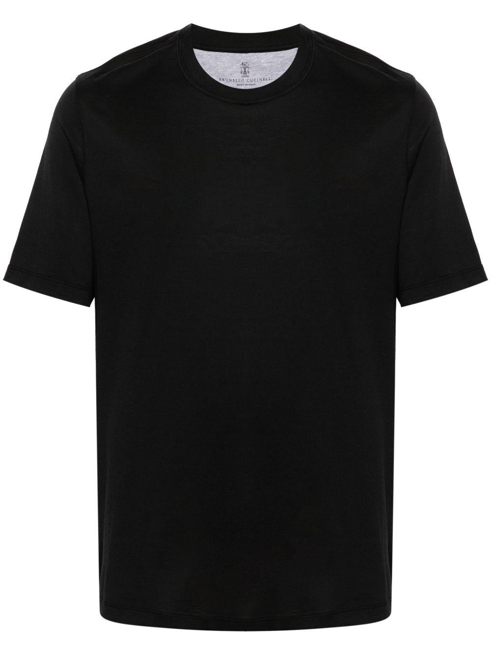 T-shirt nera girocollo in jersey leggero 