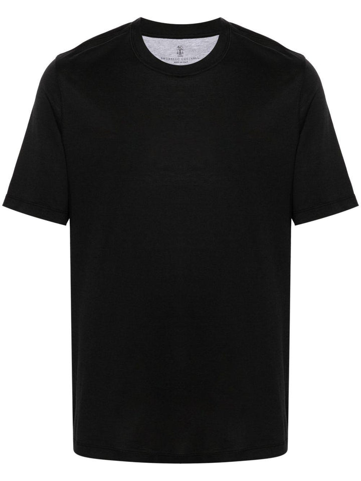 T-shirt nera girocollo in jersey leggero 