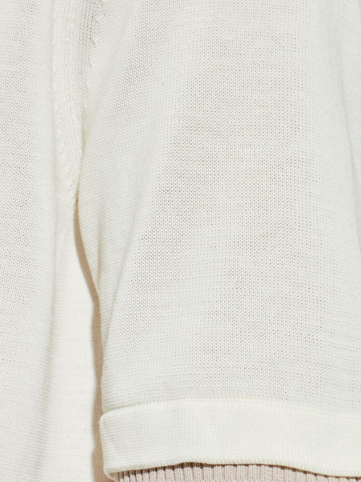 T-shirt bianco e beige girocollo 