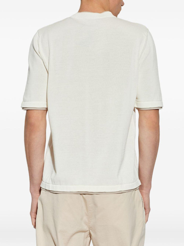 T-shirt bianco e beige girocollo 