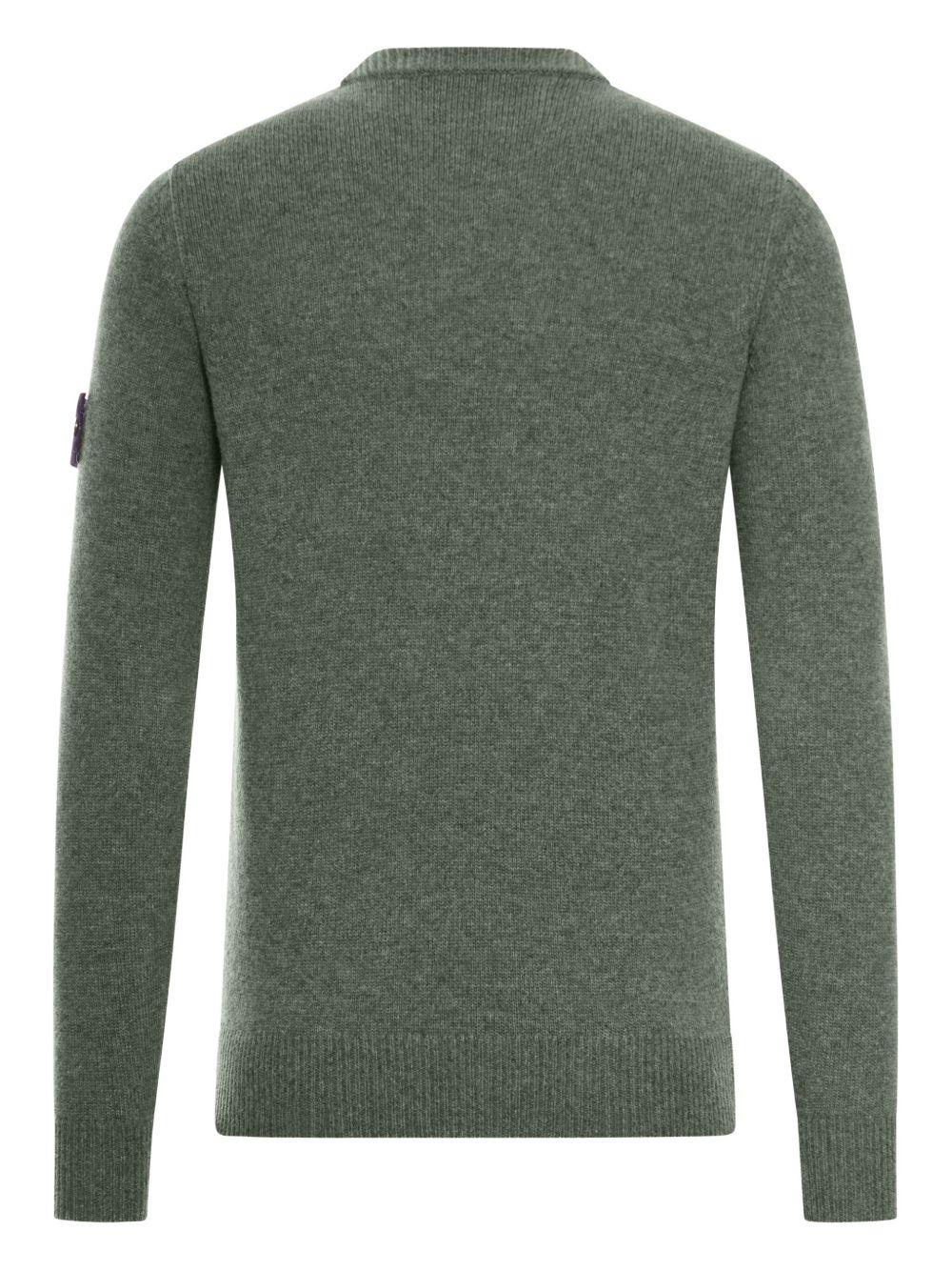 Maglione verde girocollo con applicazione Compass