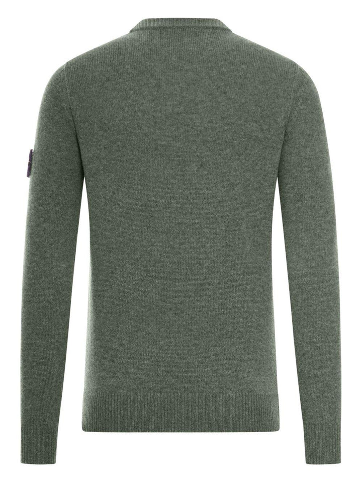 Maglione verde girocollo con applicazione Compass