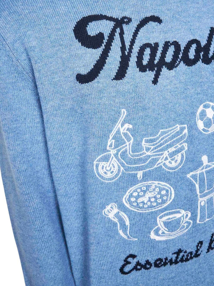 Maglione azzurro a maniche lunghe con ricamo 