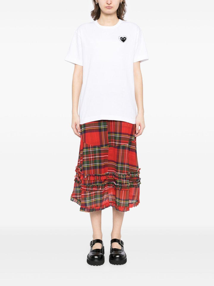 T-shirt bianca con applicazione logo e cristalli 